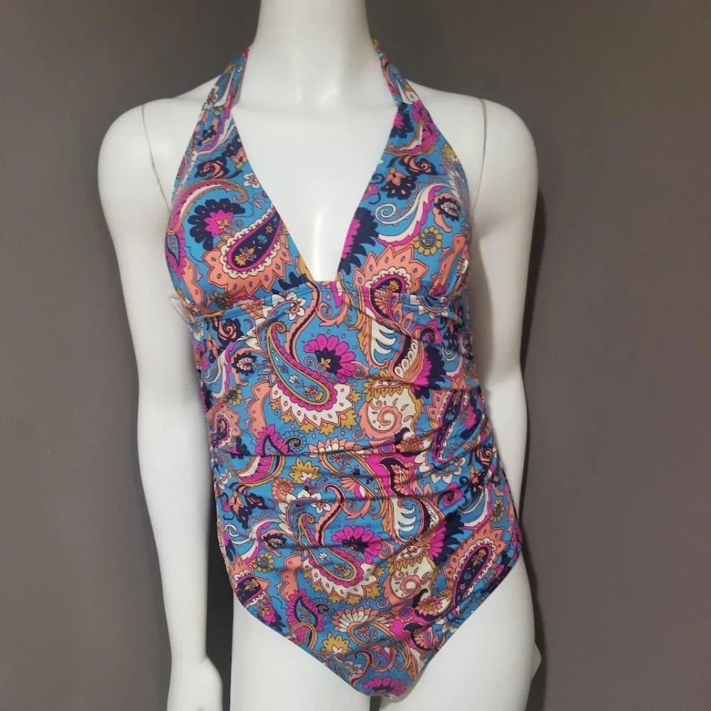 Lucky Brand Paisley Poolside Charm One Piece NWOT Size Large - Picture 2 of 12